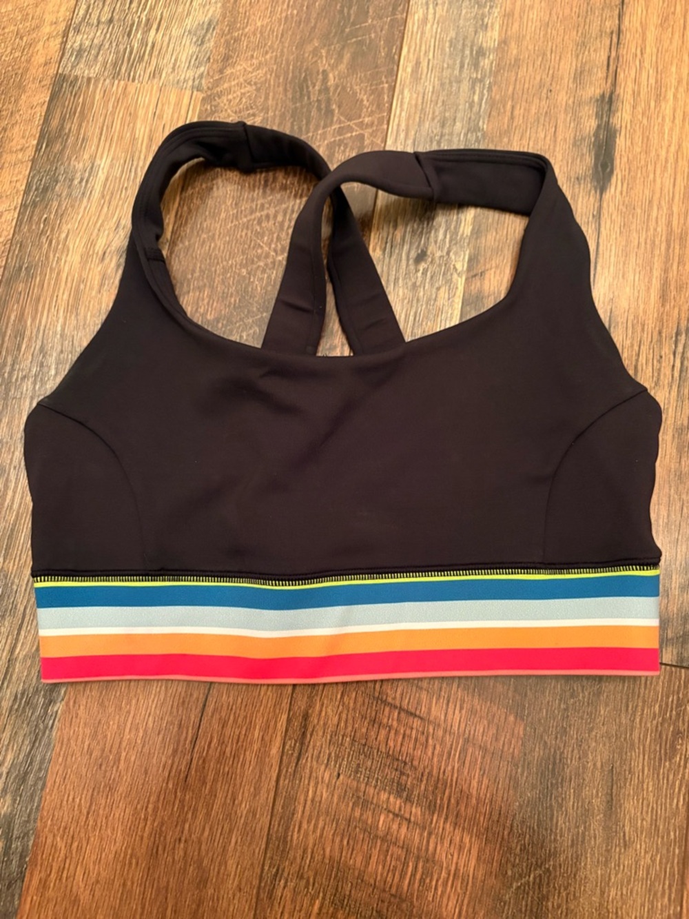 Black Sports Bralette with Rainbow Stripe Band